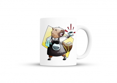 Cana Serve Coffee Capybara, pentru cafea, ceai sau cadou, Alb, 380ml