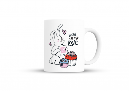 Diverse - Cana Bunny With All My Love pentru cafea, ceai sau cadou, Alb, 380ml