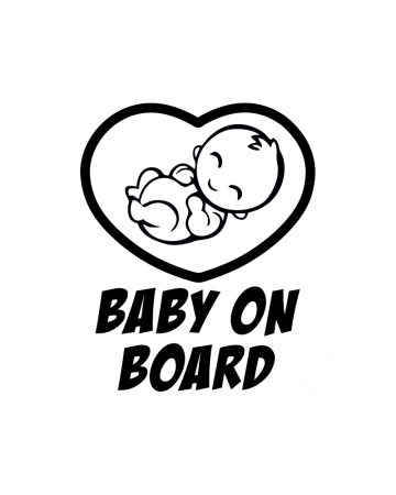 Baby On Board - Sticker Baby on Board Inima, Alb, 10 cm