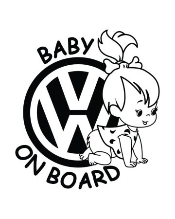 Marci auto - Sticker Baby on Board Volkswagen, Alb, 10 cm