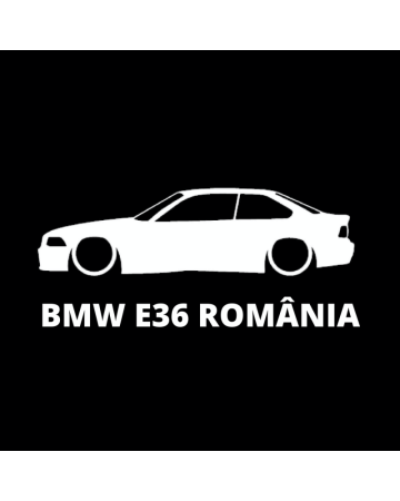 BMW - Sticker BMW E36 Romania, Alb, 10 cm