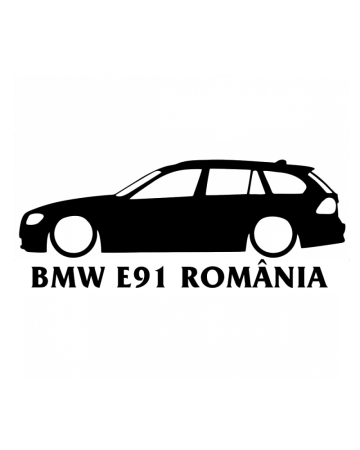 Marci auto - Sticker BMW E91 Romania, Alb, 10 cm