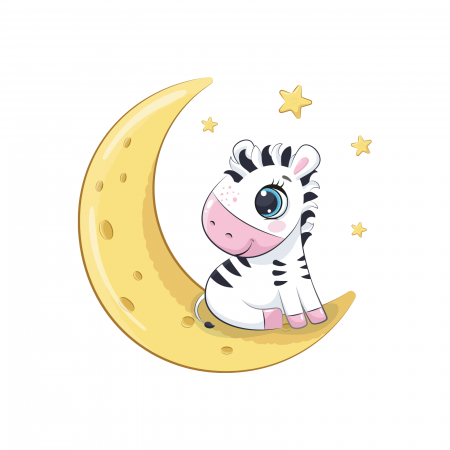Stickere Diverse - Sticker decorativ perete, camera copii, living, PVC, Baby Zebra On Moon, 45 x 45 cm