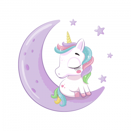 Stickere Diverse - Sticker decorativ perete, camera copii, living, PVC, Baby Unicorn On Moon, 46 x 45 cm