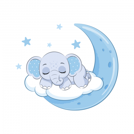 Stickere Diverse - Sticker decorativ perete, camera copii, living, PVC, Sleepy Elephant On Moon, 53 x 45 cm