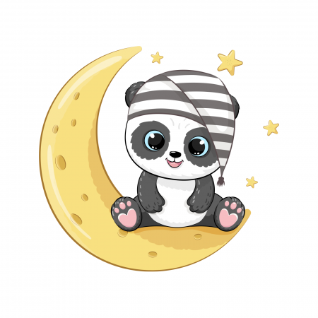 Stickere Diverse - Sticker decorativ perete, camera copii, living, PVC, Baby Panda On Moon, 48 x 45 cm
