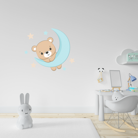 Sticker decorativ perete, camera copii, living, PVC, Baby Bear On Moon, 53 x 45 cm [1]