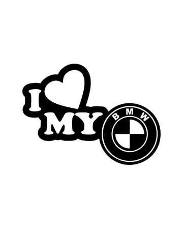 Marci auto - Sticker I love my BMW, Alb, 10 cm