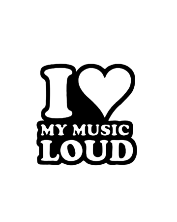 Marci auto - Sticker I love My Music Loud, Alb, 10 cm