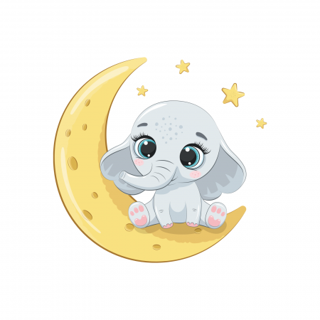 Stickere Diverse - Sticker decorativ perete, camera copii, living, PVC, Baby Elephant On Moon, 47 x 45 cm