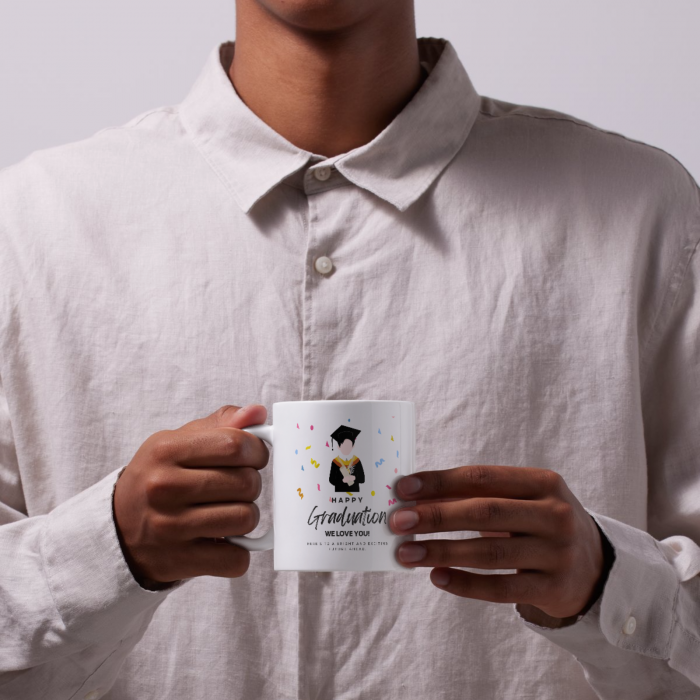 Cana termosensibilă personalizată Happy Graduation We Love You  – neagră la rece, colorată la cald [2]