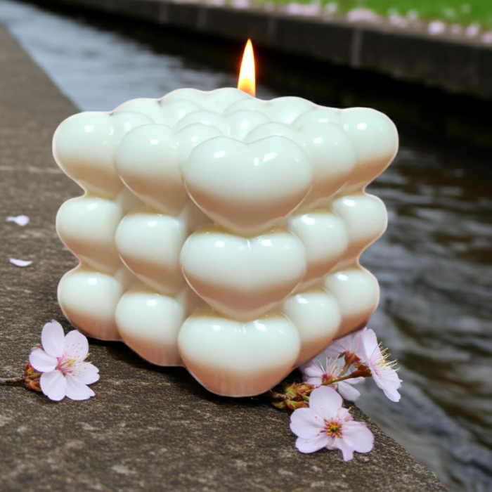 lumânare parfumată cub cu inimi – romantică handmade [3]