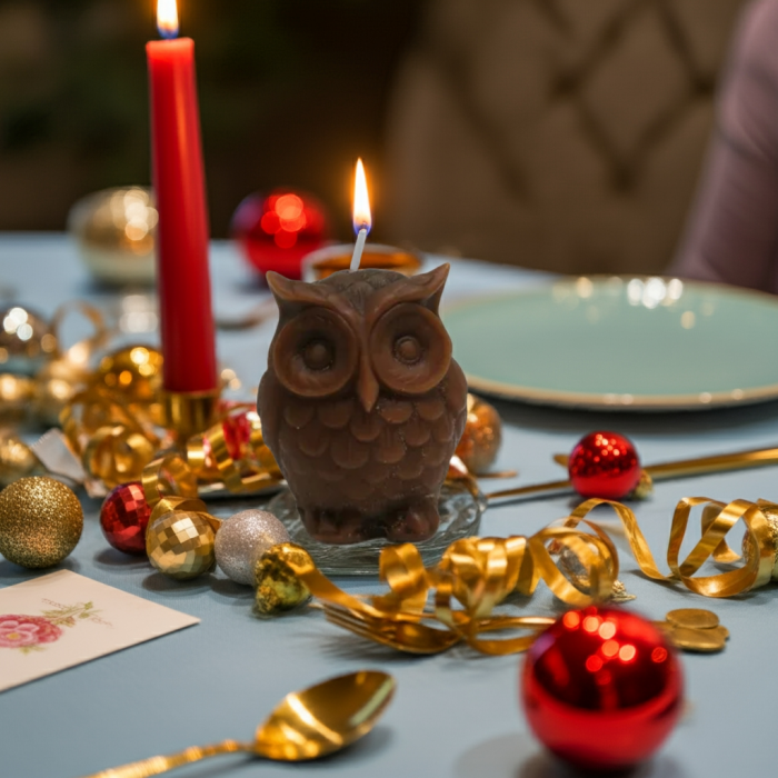 lumânare bufniță handmade – mărturie botez nuntă ceară parfumată [3]