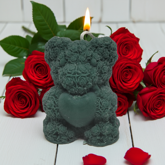 lumânare ursuleț trandafiri inimă – cadou și mărturie botez handmade ceară naturală [3]