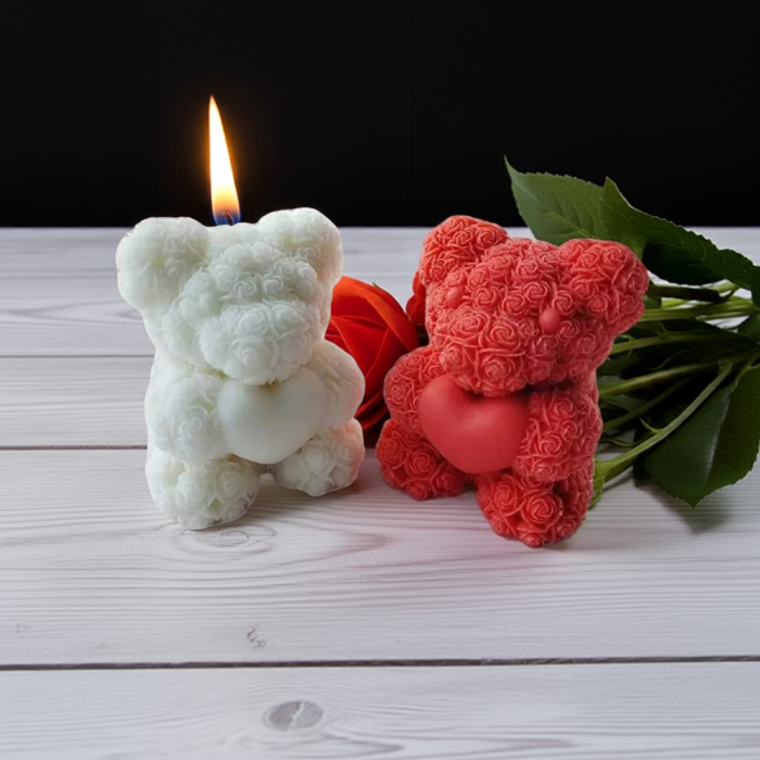 lumânare ursuleț trandafiri inimă – cadou și mărturie botez handmade ceară naturală [2]