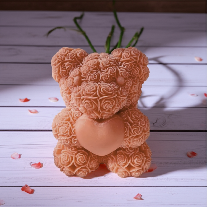 lumânare ursuleț trandafiri inimă – cadou și mărturie botez handmade ceară naturală [2]