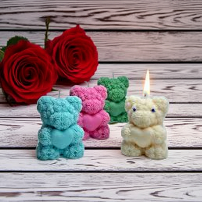 lumânare ursuleț trandafiri inimă – cadou și mărturie botez handmade ceară naturală [5]