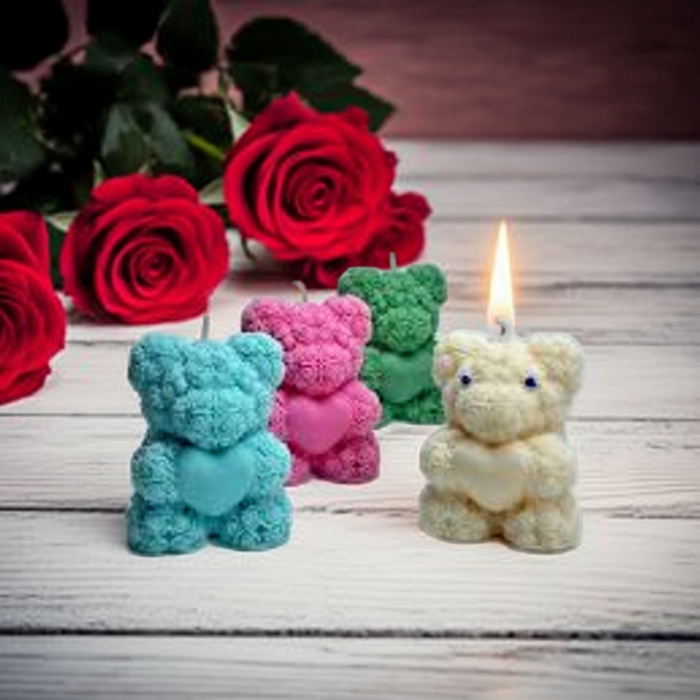 lumânare ursuleț trandafiri inimă – cadou și mărturie botez handmade ceară naturală [4]