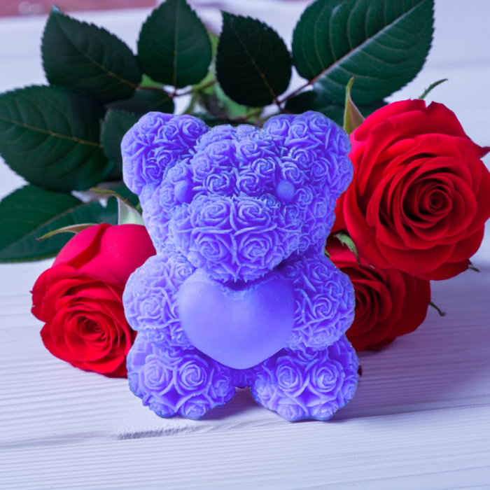lumânare ursuleț trandafiri inimă – cadou și mărturie botez handmade ceară naturală [2]