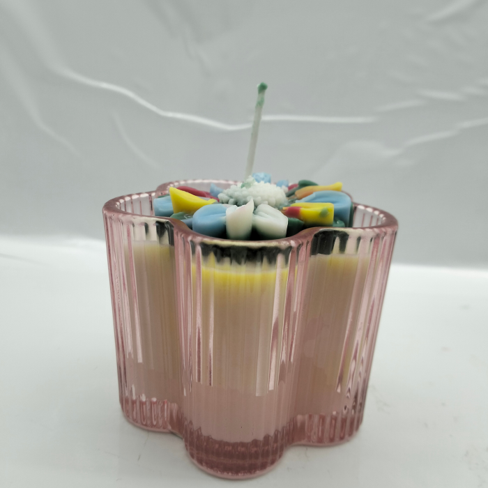 lumânare floare ceară cocos – mărturie nuntă botez handmade [6]