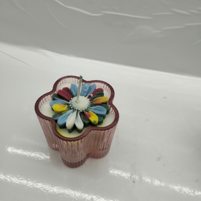 lumânare floare ceară cocos – mărturie nuntă botez handmade [4]