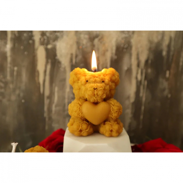 lumânare ursuleț trandafiri inimă – cadou și mărturie botez handmade ceară naturală [3]