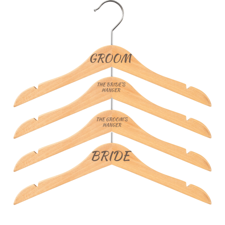 Accesorii Personalizate pentru Ședința Foto de Nuntă - set-4-umerase-gravate-din-lemn-bride-groom-the-brides-hanger-the-grooms-hanger.webp