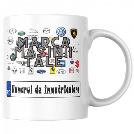 Cadouri Craciun - Cana termosensibilă personalizată logo și număr de înmatriculare  – neagră la rece, colorată la cald