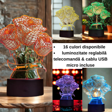 Lampă 3D - lampa-3d-personalizata-trandafiri-nume-cuplu