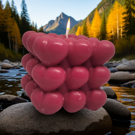 Lumânări Romantice Valentine’s Day - lumânare parfumată cub cu inimi – romantică handmade