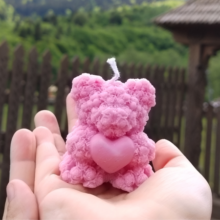 lumânare ursuleț trandafiri inimă – cadou și mărturie botez handmade ceară naturală [3]