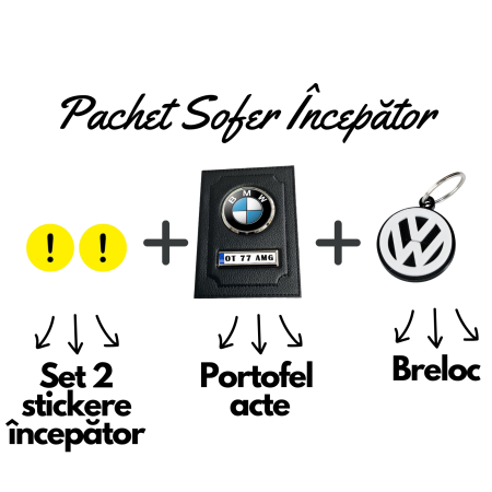 Cadouri pentru Șoferi - pachet-sofer-incepator-portofel-personalizat-breloc-3d-logo-auto