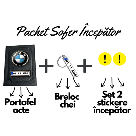 Cadouri pentru Șoferi - pachet-sofer-incepator-portofel-logo-numar-breloc-fata-verso-stickere