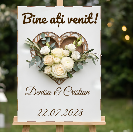 Accesorii Personalizate pentru Ședința Foto de Nuntă - panou-cutie-bine-ati-venit-nunta-personalizat-flori
