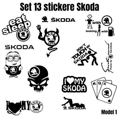 Stickere Seturi - set-13-stickere-auto-skoda-logo