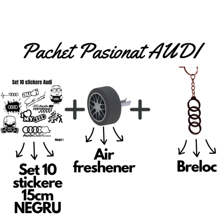 Cadouri pentru Șoferi - set-pasionati-audi-stickere-breloc-air-freshener-roata-3d.webp