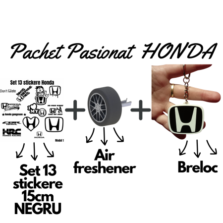 Cadouri pentru Șoferi - set-pasionati-honda-stickere-breloc-air-freshener-roata-3d.webp