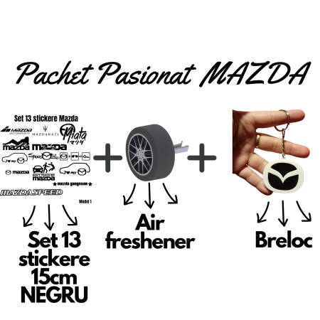 Cadouri pentru Șoferi - set-pasionati-mazda-stickere-breloc-air-freshener-roata-3d