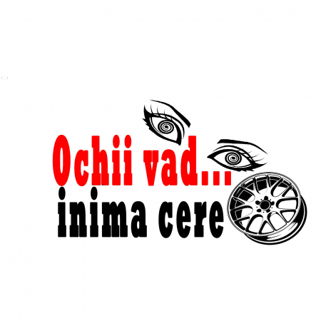 Stickere Mașină - Sticker auto „Ochii văd, inima îmi cere jante” – mesaj funny pentru fanii de tuning și roți