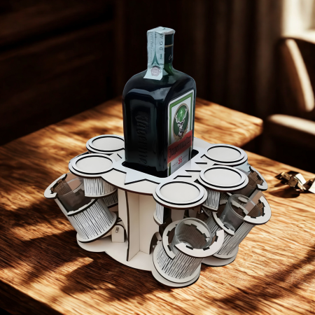 Suport Premium pentru Whiskey cu 6 Pahare și Sticlă – Dispenser din Lemn pentru Bar