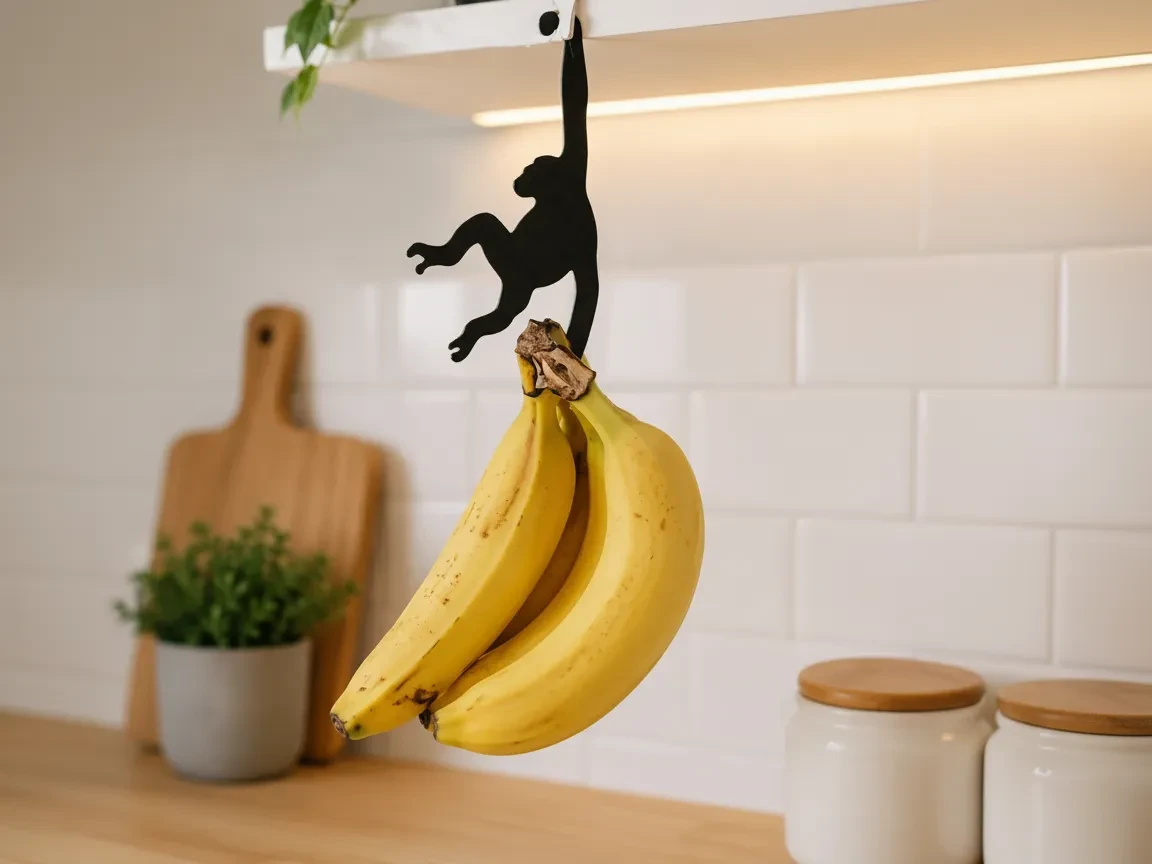 Produse debitate laser - Suport pentru banane „Maimuța” – Decor și organizare pentru bucătărie