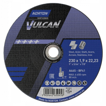 Discuri debitat - Disc debitat otel/inox Vulcan, 230x1.9x22.23mm [66252925436] NORTON