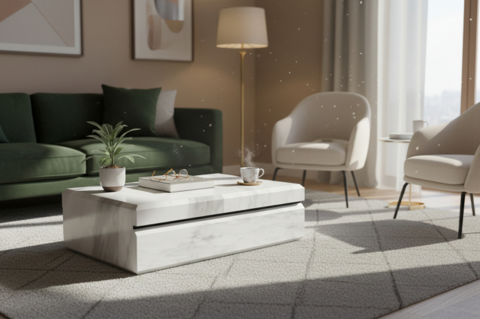 Măsuță sau comodă cu sertar din marmură Thassos pentru living [2]