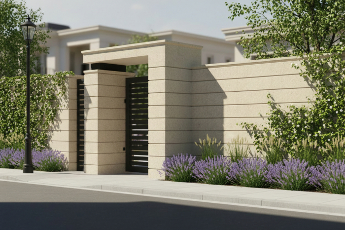 Element stâlp intermediar din piatră naturală, semiîncastrat pentru gard - Colecția PALMYRE [5]