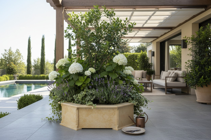 Ghiveci hexagonal din piatră naturală [2]