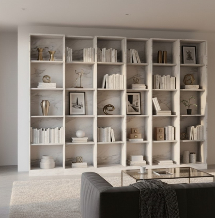 Rafturi și biblioteci din piatră naturală - Bibliotecă din marmură Thassos Bianco.