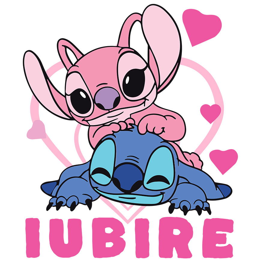 Desene Animate - Sticker Cu Fericire alaturi de Angel si Stitch Adeziv, Vinyl,  cu Margini Albe, PVC Vinyl 