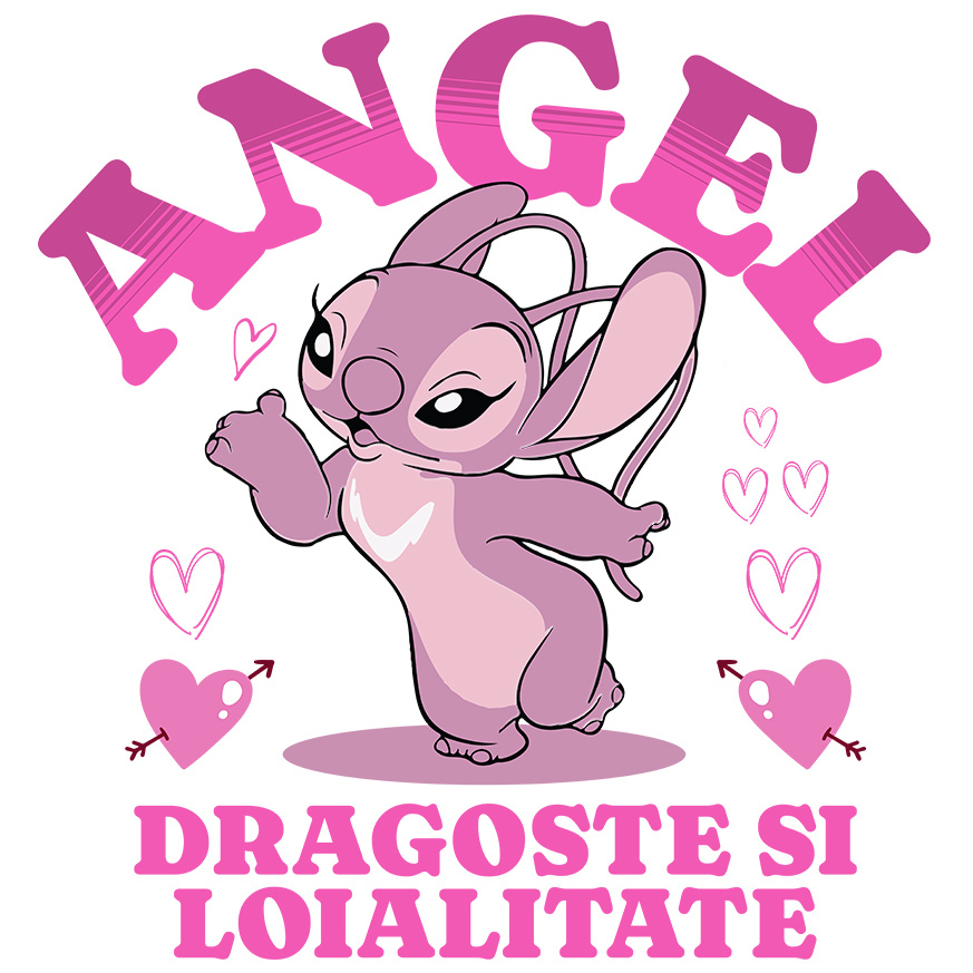 Desene Animate - Sticker Cu Dragoste si Loialitate cu Angel Adeziv, Vinyl,  cu Margini Albe, PVC Vinyl