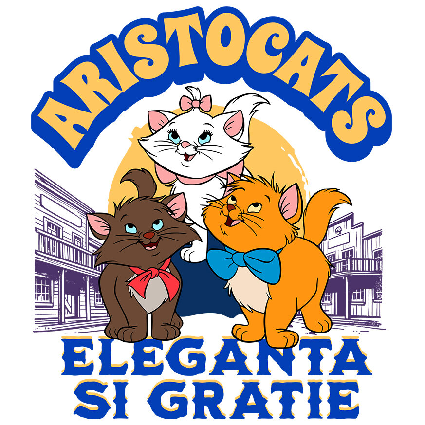 Desene Animate - Sticker Cu Pisici Regale si Fermecate Adeziv, Vinyl,  cu Margini Albe, PVC Vinyl