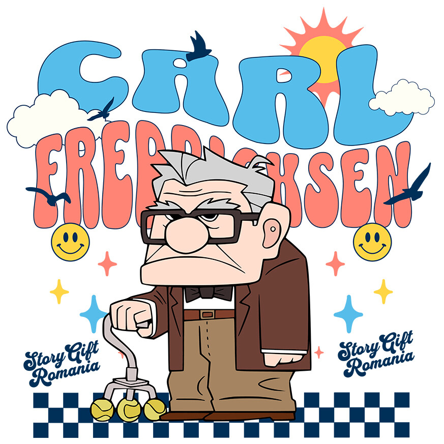 Sticker Personalizat - Sticker Cu Carl Fredricksen – Ultimul Aventurier Adeziv, Vinyl,  cu Margini Albe, PVC Vinyl